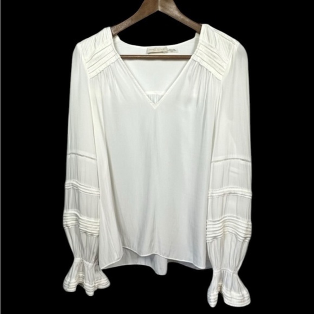 RAMY BROOK Finn Pintuck‎ and Lace Inset Cottagecore Blouse Ivory Size XS Boho